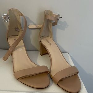 Nine West Ankle Strap Block Heel Sandals Nude Tan